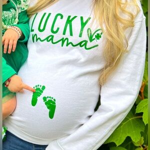 💚”Lucky Mama” Custom-made Maternity Pregnancy Sweatshirt St Patrick’s Day Small